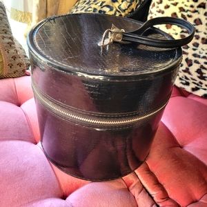Vintage Wig/Hat box, black faux croc with handle.